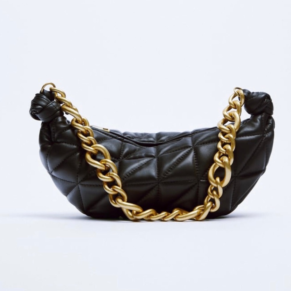 Sold Out!! Zara genuine black leather quilted chain bag ..new with tags